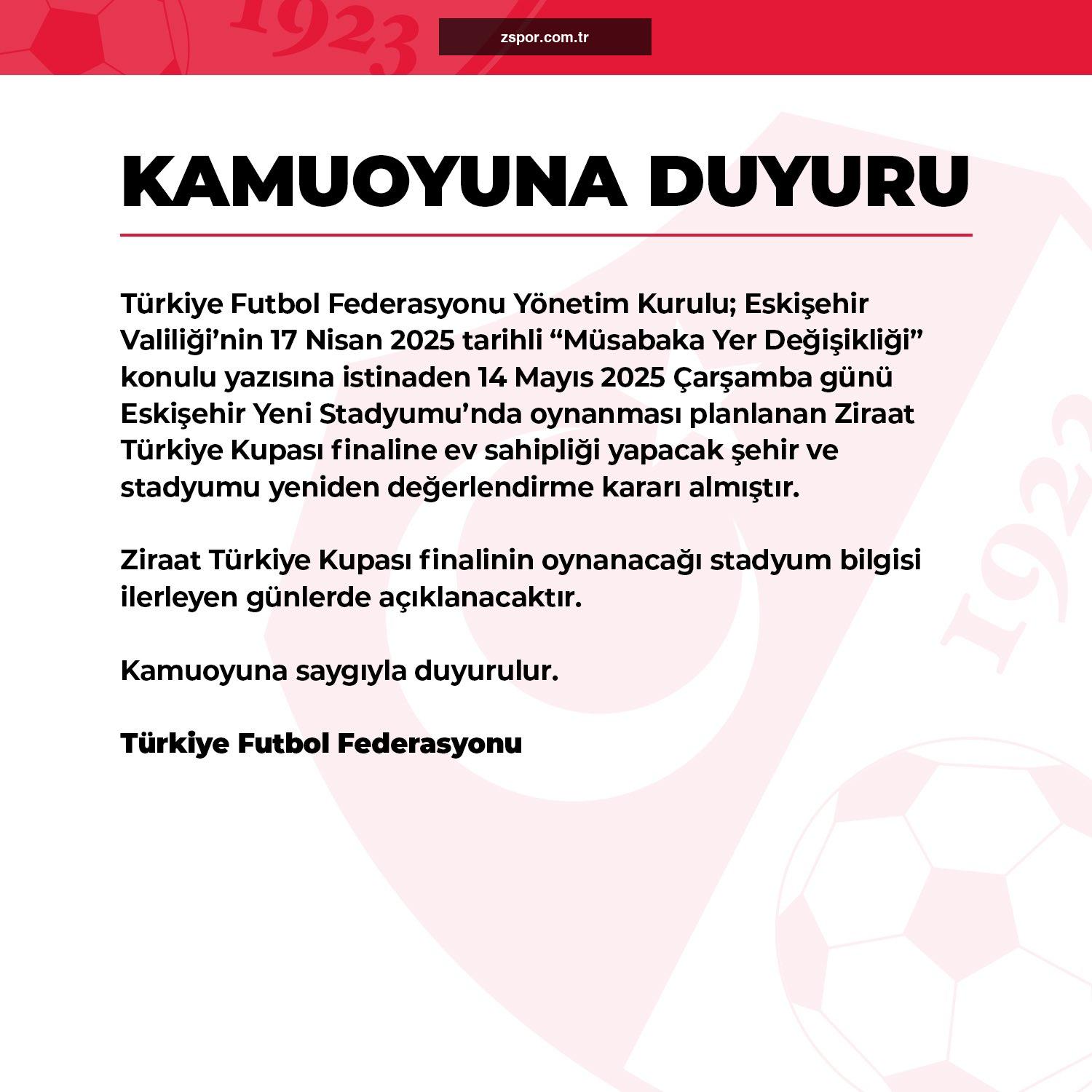 Türkiye Futbol Federasyonu'ndan Önemli Açıklama